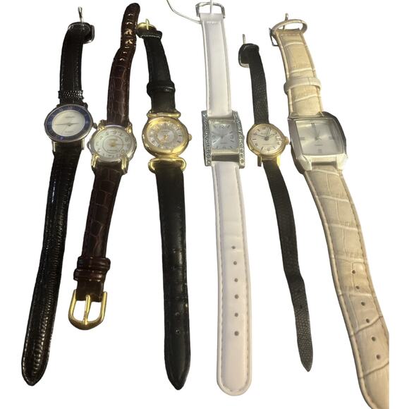 Assorted Other - Leather Band Watches Untested Lot of 6 Different Brands Brown Black White Vtg